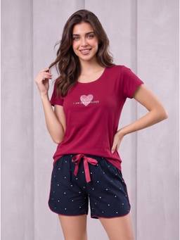 LOTIK - Women Maroon Cotton T-shirt with Shorts