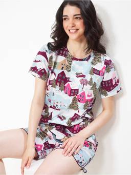 LOTIK - Women Multi-Colour Cotton T-shirt with Shorts