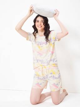 LOTIK - Women Multi-Colour Cotton T-shirt with Shorts
