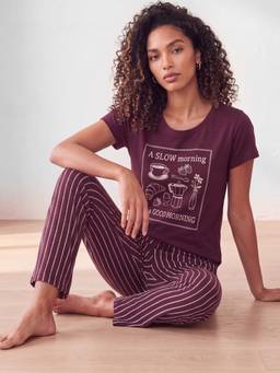 max - Women Wine Pure Cotton T-shirt with Pyjama