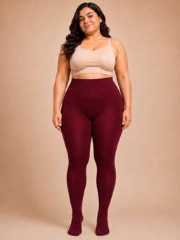 Secrets By ZeroKaata - Maroon Women Solid High Waist Winter Fur Pantyhose Stockings