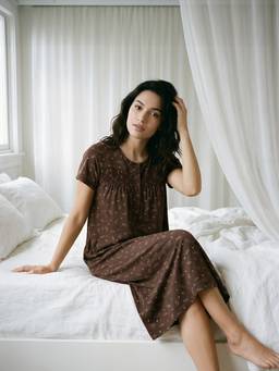 max - Women Brown Pure Cotton Nightgown