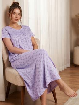 max - Women Lavender Pure Cotton Nightgown