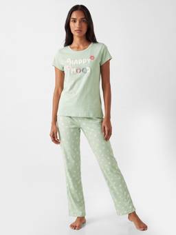 max - Women Green Pure Cotton T-shirt with Pyjama