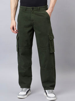 Style Quotient - Men Olive Relaxed Fit Mid Rise Cargos