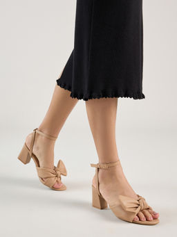 Twenty Dresses by Nykaa Fashion - Beige Round Toe Bow Ankle Strap Block Heel