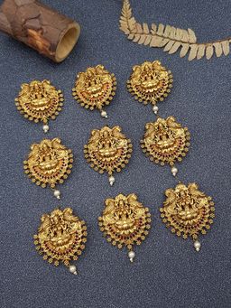 GRIIHAM - Gold Finish Bridal Jadai Billai Hair Pins (Pack Of 9)
