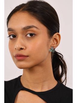 RUHA JEWELS - Modern Emerald Silver Studs Earrings