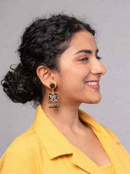 WHE - Black Ajrakh Hand Block Printed Earrings
