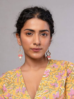 WHE - Repurposed Fabric And Wood Danglers Earrings