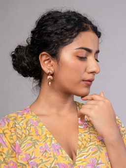 WHE - Pink White Bloom Leaf Dangler Earrings
