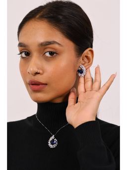 RUHA JEWELS - Stylish Sapphire And Crystal Silver Jewellery Set