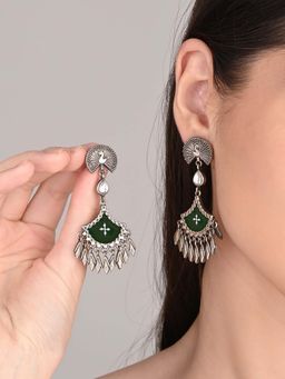 Anvik - Silver Oxidised Finish Hand Painted Drop Earring