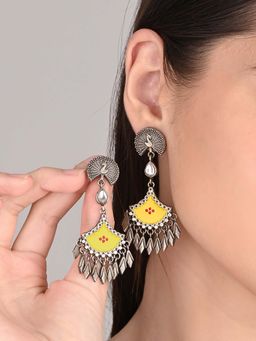 Anvik - Silver Oxidised Finish Hand Painted Drop Earring