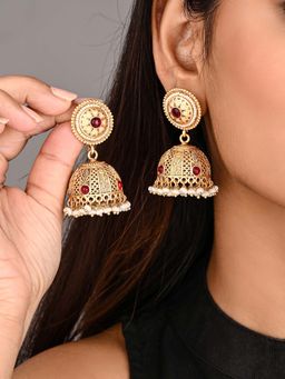 Anvik - Traditional Red Gold-Tone Jhumka Earrings