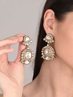 Anvik - White Gold Plated Kundan Drop Earrings