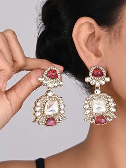Anvik - Pink Gold Plated Kundan Drop Earrings