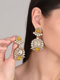 Anvik - Multi-Color Gold Plated Kundan Drop Earrings