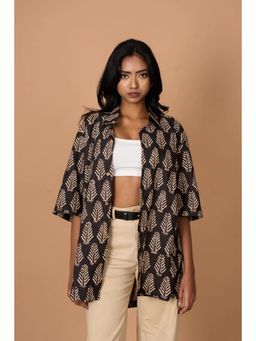 Tanoti - Kamal Women Dark Brown Printed Cotton Shirt