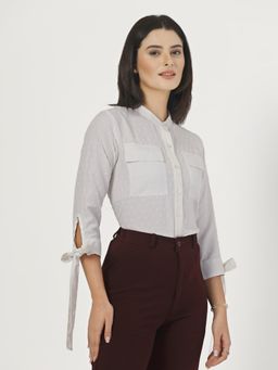 Style Quotient - Women White Self Design Regular Fit Formal Shirt