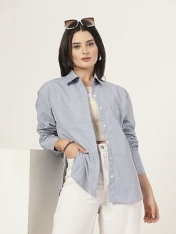 Style Quotient - Women Grey Stripes Oversize Shirt