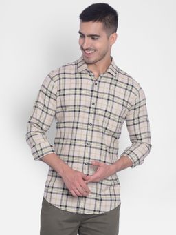 CRIMSOUNE CLUB - Men's Beige Checked Shirt