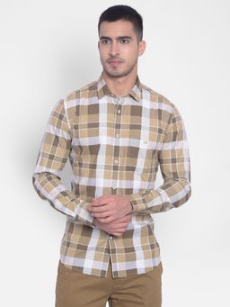 CRIMSOUNE CLUB - Men's Light Brown Checked Shirt