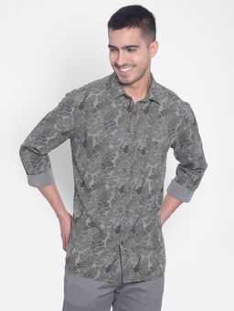 CRIMSOUNE CLUB - Men's Olive Printed Shirt
