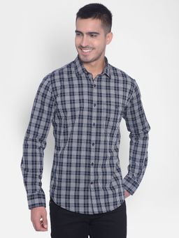 CRIMSOUNE CLUB - Men's Navy Blue Checked Shirt