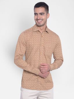 CRIMSOUNE CLUB - Men's Beige Printed Shirt