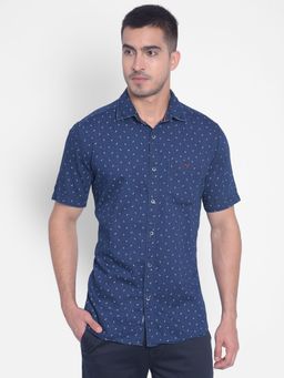 CRIMSOUNE CLUB - Men's Navy Blue Printed Shirt