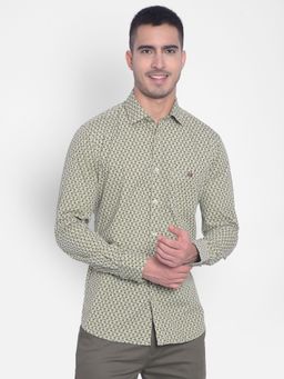 CRIMSOUNE CLUB - Men's Olive Printed Shirt