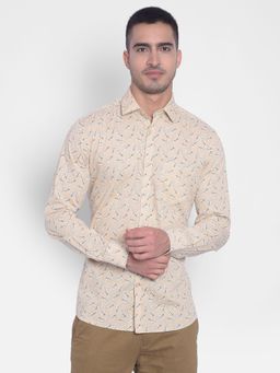 CRIMSOUNE CLUB - Men's Beige Printed Shirt