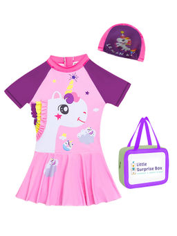 Little Surprise Box - Unicorn Swimwear with Attached shorts-Cap and Wash Bag (Set of 3)