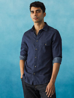 Andamen - Navy Blue Mens Slim Semi Casual Shirt