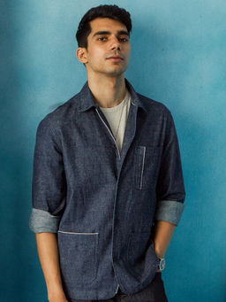 Andamen - Navy Blue Mens Regular Fit Casual Overshirt