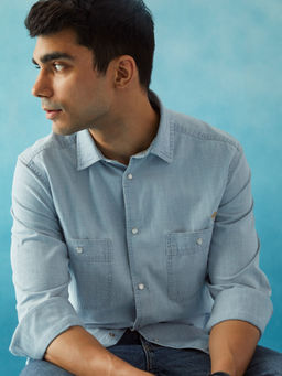 Andamen - Blue Mens Regular Fit Casual Shirt