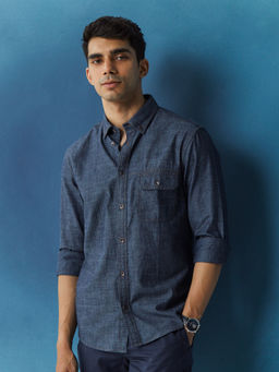 Andamen - Navy Blue Mens Regular Fit Casual Shirt