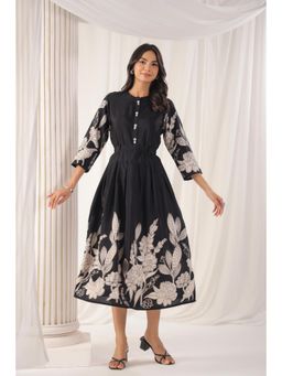 KAFTANIZE - Black Bold Floral Hem Fake Shell Button Midi Dress (Set of 2)