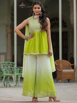 Juniper - Green Ombre Georgette Kurti and Palazzo with Dupatta (Set of 3)