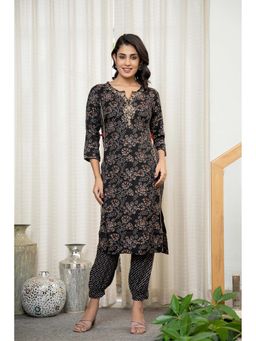 Juniper - Black Floral Embrodeired Kurta with Salawar (Set of 2)