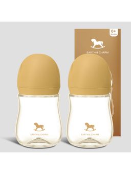 Kidbea - Beige Printed Feeding Bottles With Anti-Colic Nipple 260 Ml (Pack Of 2) (6-12 Months)