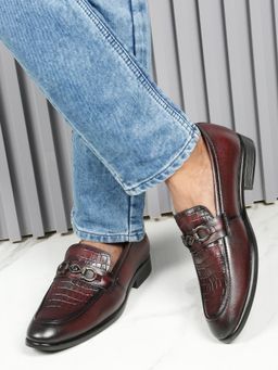 Teakwood - Men Brown Croco Embossed Leather Loafer Shoes