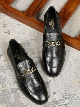 Teakwood - Men Black Croco Slip-On Loafer Leather Shoes