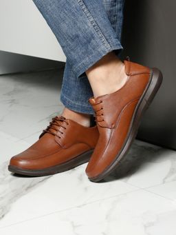 Teakwood - Men Brown Formal Lace-Up Leather Derbies Shoes