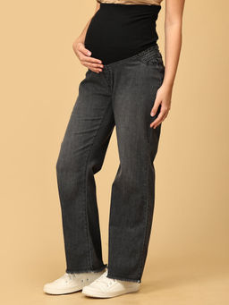 The Mom Store - Wide Leg Maternity Denim with Belly Support -Black