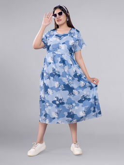 Mamma's Maternity - Baby Blue Rayon Floral Maternity Short Dress