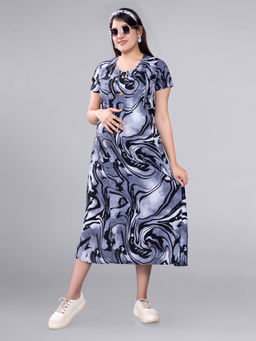 Mamma's Maternity - Light Grey Rayon Maternity Short Dress