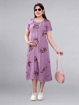 Mamma's Maternity - Purple Rayon Floral Maternity Short Dress