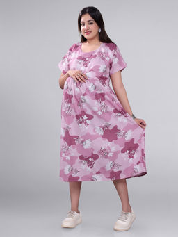 Mamma's Maternity - Rose Pink Rayon Floral Maternity Short Dress